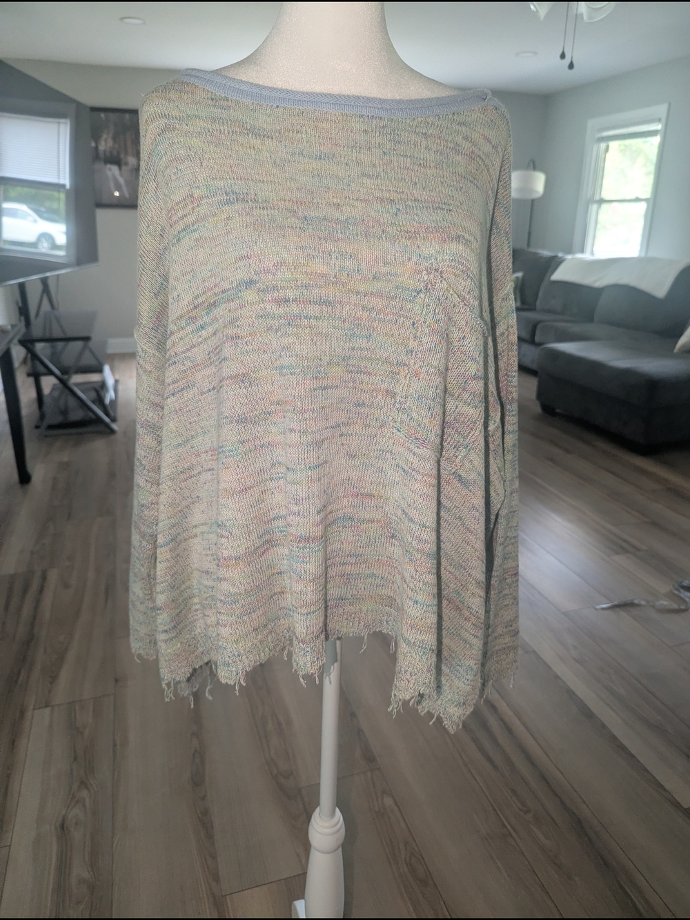 Free People "Prism" Spacedye Multi-Color Off-the-Shoulder Knit Pullover Sweater - Picture 2 of 7